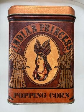Vintage 'Indian Princess' Popping Corn Tin - Copper & Browns